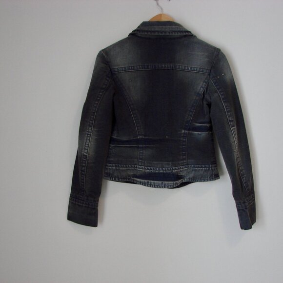 Vintage Y2K Miss Sixty Jacket Denim Jean Distressed Utility Gray Blue Medium - Picture 10 of 16